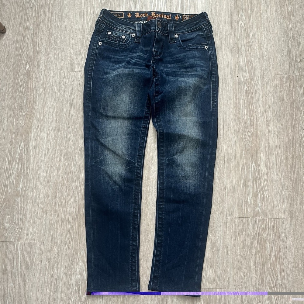 Rock Revival Alivia Jeans Womens 28 Mid Rise Skinny Country Blue Cowgirl - Picture 2 of 7